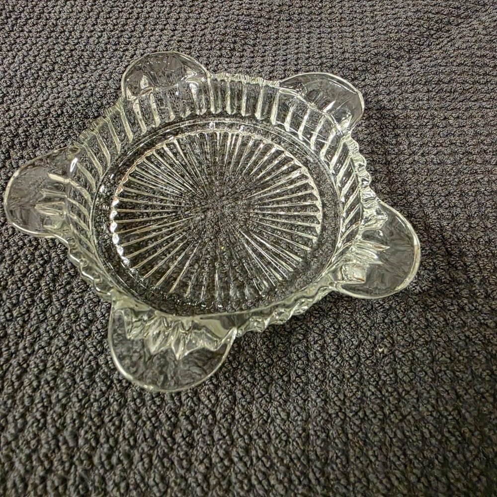 Glass Small Ashtray Coaster Clear Trinket Dish Sunburst Starburst‎ Round 5-Rest